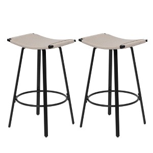 VYNXARIA Counter Height Bar Stools Backless Handwoven Kitchen Dining Chairs with Round Footrest PVC Weaving Pub Stool for Indoor,Outdoor ,Creamy White - 1 of 4