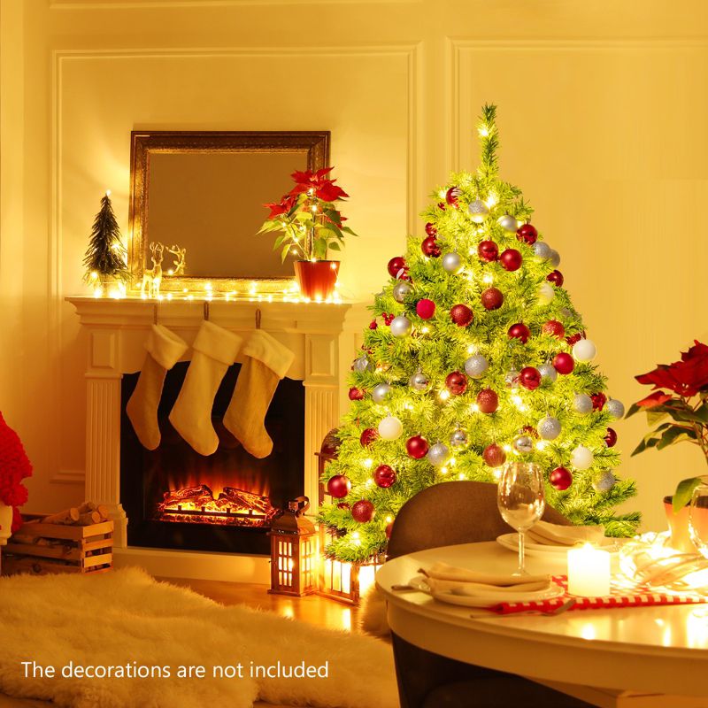Tangkula Artificial Pre-Lit Christmas Tree, Green Flocked Christmas Hinged Tree w/ Branch Tips & Warm LED lights, 4 of 11