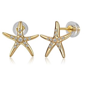 Molenia 14K Gold Plated Starfish Stud Earrings for Women, 925 Sterling Silver Sea Life CZ Post Earrings Summer Beach Jewelry Vacation Gifts for Her - 1 of 4