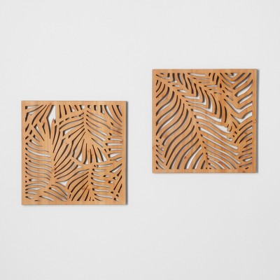 2pk Natural Carved Wood Palm Leaf Wall Decor Brown - Opalhouse™