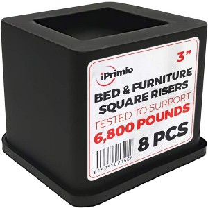 iPrimio Bed Risers - Square, 3 Inch Lift, Heavy Duty, 8 Pack - 1 of 4