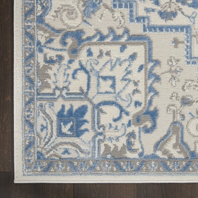 Ivory Blue Floral Medallion 4' x 6' Synthetic Area Rug