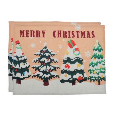 Unique Bargains Christmas Place Mats Snowy Christmas Tree Linen Yellow Green White 13"x17.7" 2 Pcs