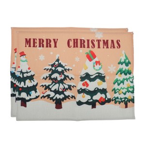 Unique Bargains Christmas Place Mats Snowy Christmas Tree Linen Yellow Green White 13"x17.7" 2 Pcs - 1 of 4