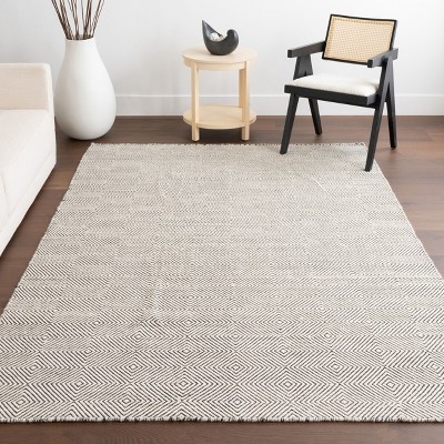 Ivory Geometric Flat Woven Wool Runner Rug