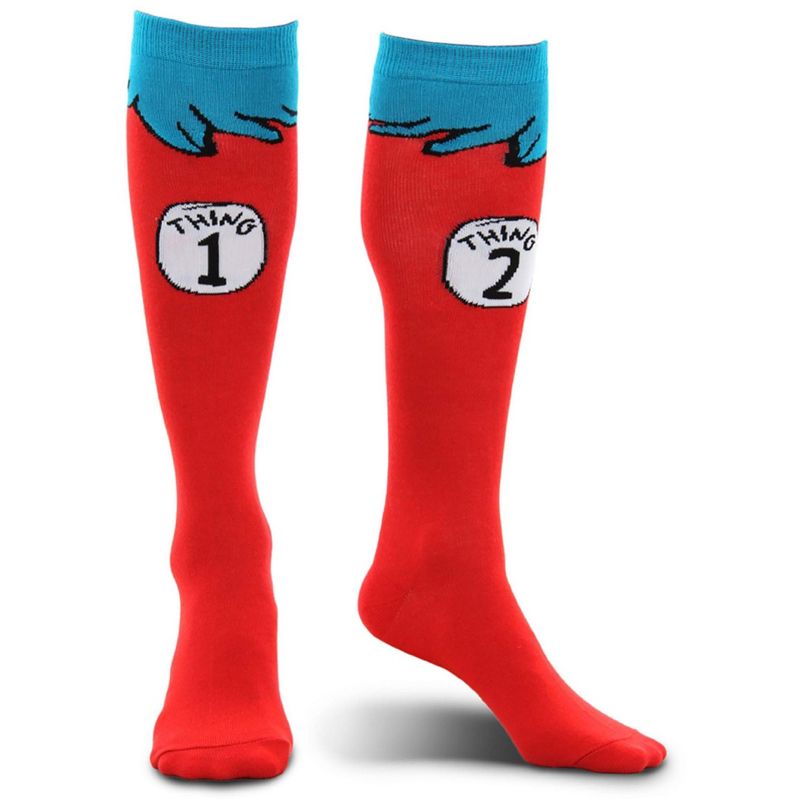 HalloweenCostumes.com One Size Fits Most  Dr. Seuss Thing 1 & Thing 2 Costume Socks for Kids., White/Red/Blue, 1 of 6