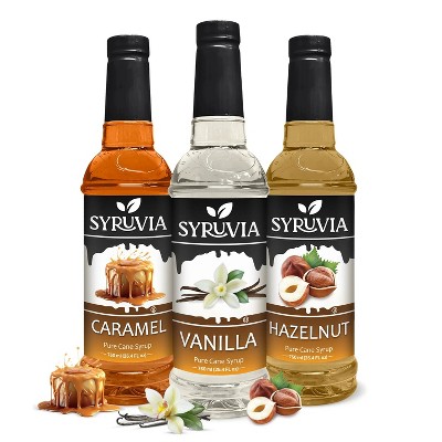 Syruvia Coffee Flavors Variety Pack: Vanilla, Caramel & Hazelnut 25.4 fl oz Syrup