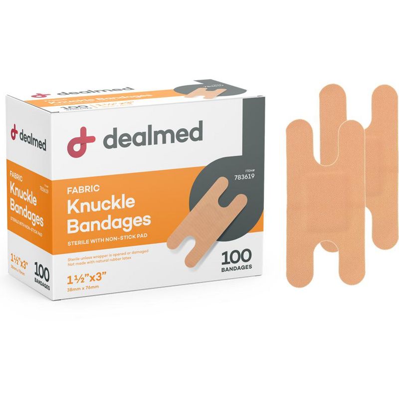 Dealmed Fabric Knuckle Bandages with Non-Stick Pad, Sterile, Latex Free Wound Care, 1.5" x 3", 1 of 5