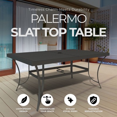 Palermo 67" Gray Aluminum Slat Top Dining Table with Umbrella Hole