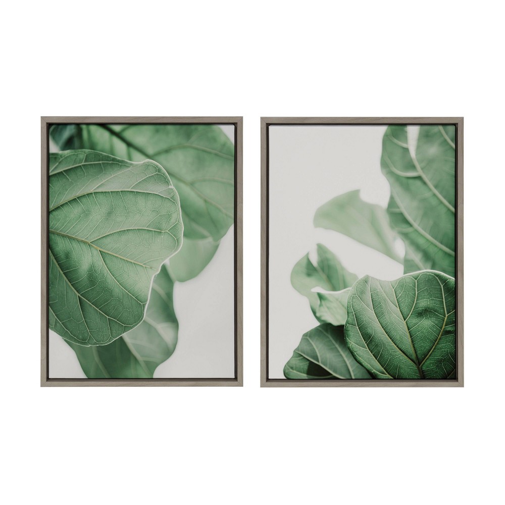 Photos - Other Decoration  18" x 24" Sylvie Plant Study 6 and 7 Framed Canvas Set Gray - Kate & Laurel All Things Decor(Set of 2)