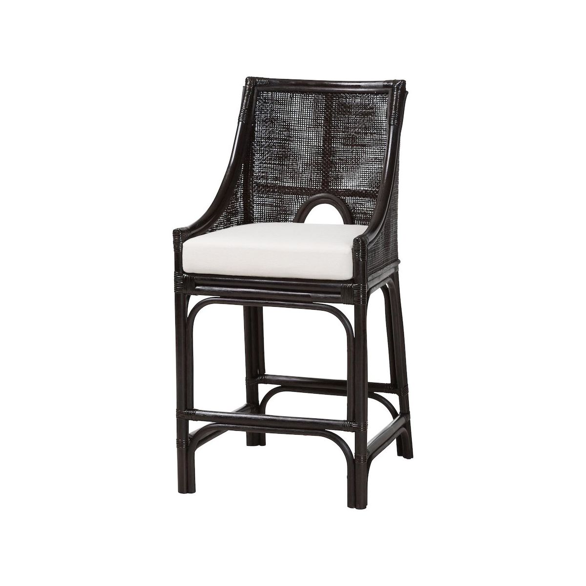 bali & pari,Acton Natural Rattan Counter Stool - Wicker Stool with Tall Back, Sloped Arms