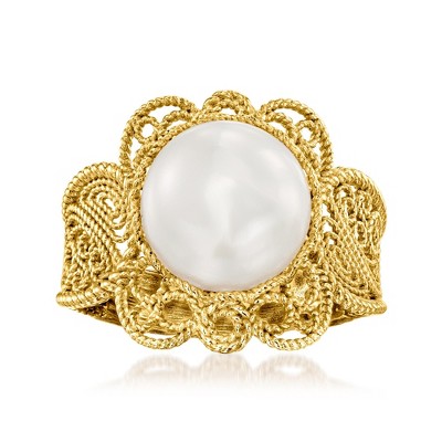 Ross-Simons 9-9.5mm Cultured Pearl Filigree Ring in 18kt Gold Over Sterling