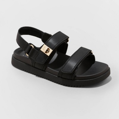 Women's Jonie Ankle Strap Footbed Sandals - A New Day™ Black 6