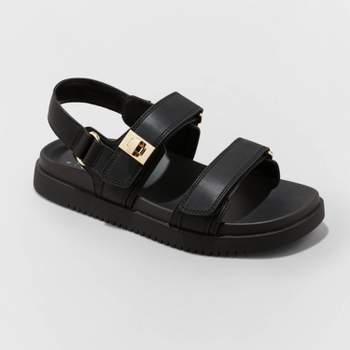 Women's Jonie Ankle Strap Footbed Sandals - A New Day™ Black 8
