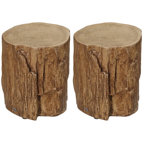 Homcom Side Table With Round Tabletop, Tree Stump Shape Concrete End Table  With Wood Grain Finish, For Indoors And Outdoors, Set Of 2, Natural : Target