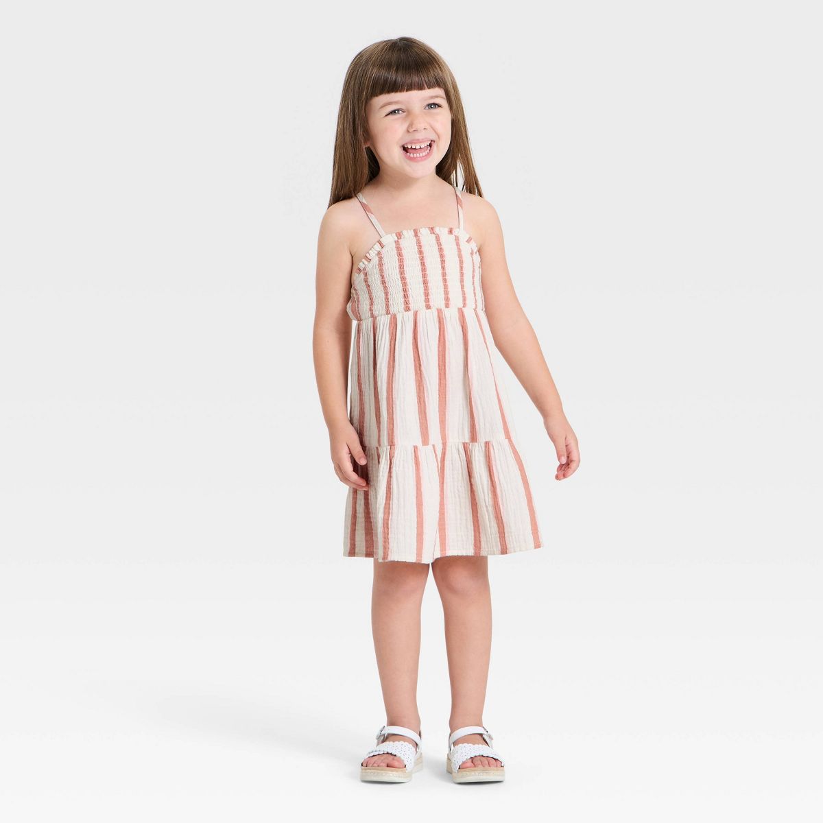 Toddler Girls' Terracotta Striped Gauze Dress - Cat & Jack™ Off-White - thumbnail 3