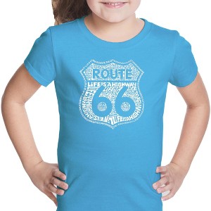 LA Pop Art Girl's Word Art T-shirt - Route 66 - Life is a Highway - 1 of 4