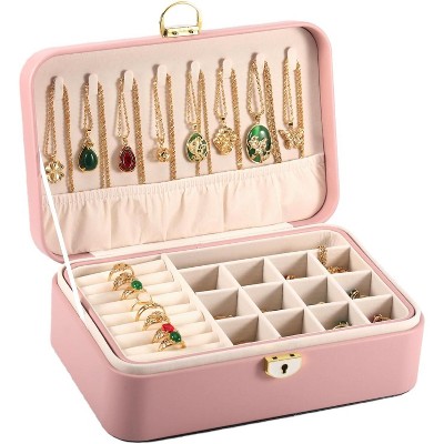 HTUTWOO Travel Jewelry Case With Lock,2-Layer PU Leather Jewelry Box for Women,Jewelry Organizer, Jewelry Travel Case,Best Gifts for Women