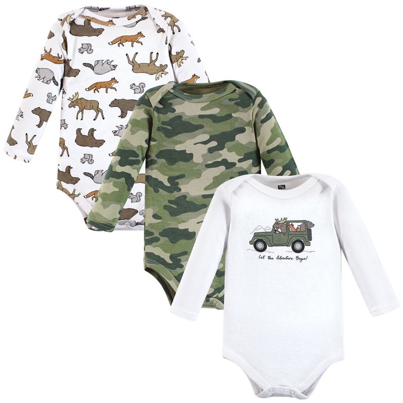 Hudson Baby Infant Boy Cotton Long-Sleeve Bodysuits, Animal Adventure 3-Pack, 1 of 6