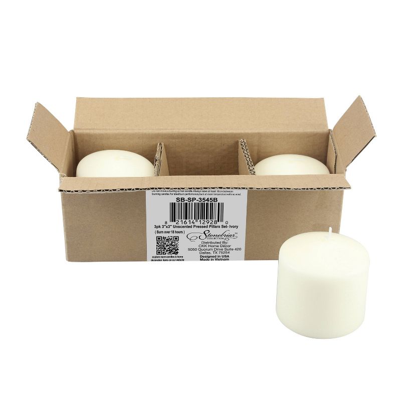 Stonebriar 3pk Tall 3&#39;&#39; x 3&#39;&#39; 18 Hour Long Burning Unscented Ivory Wax Pillar Candle, 4 of 8