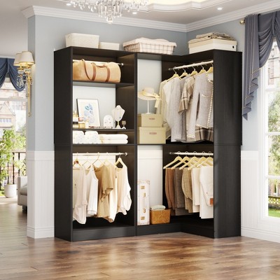 Aheaplus Walk-In Closet Organizers with 7 Shelves, Freestanding Corner Closet Sysrtem with Storage and 4 Rods