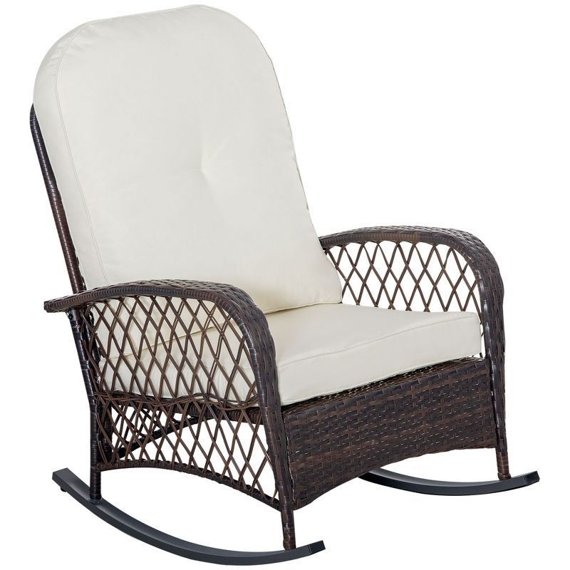 Outsunny Outdoor Wicker Rocking Chair, Patio PE Rattan Recliner Rocker Chair with Soft Cushion, for Garden Backyard Porch, 1 of 7