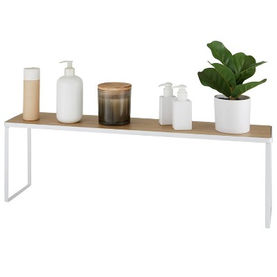 White and Light Brown Metal Freestanding Over the Sink Shelf