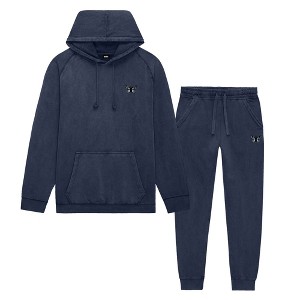 Dalix Butterfly Embroidery Washed Sweatsuit Set Hoodie Jogger Soft Fleece Relaxed Fit Lounge Womens in Denim Blue L Large - 1 of 4