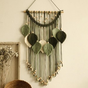 Aoibox Green Macrame Wall Hanging Decor, Boho Woven Leaf Feather Tapestry with Beads Tassels 15.7x37.8 Inch - 1 of 4