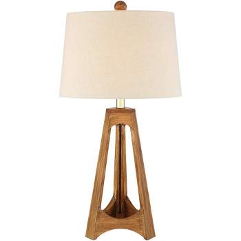 360 Lighting Archie Modern Mid Century Table Lamp 27 1/2" Tall Wood Tripod Off White Oatmeal Drum Shade for Bedroom Living Room Bedside Nightstand