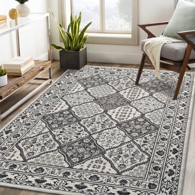 Washable Area Rug for Living Room Vintage Distressed Throw Rugs Ultra-Soft Low Pile Boho Floral Accent Carpet Traditional Indoor Carpet for Bedroom