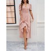 BLUEMING Womens Casual Maxi Dresses Puff Sleeve V Neck Flowy Vacation High Waist Boho Pleated Dresses - 4 of 4