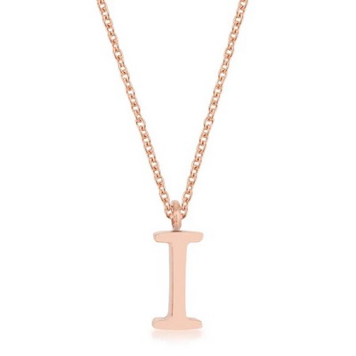 ShineHigh Elaina Rose Gold Stainless Steel Initial Pendant Necklace with 16” Chain + 2” Extender – Letters F, I, O, Q, U, V, W, X, Y
