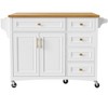 PDTEND Embossed Texture Kitchen Island with Drop Leaf, Spice Rack, Towel Rack, 2 Doors, 5 Drawers, Rolling Kitchen Storage Cart - 3 of 4