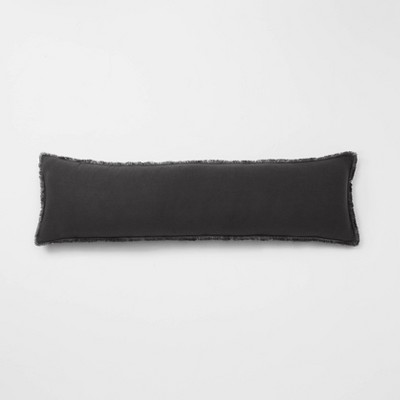 Lumbar Heavyweight Linen Blend Throw Pillow Washed Black - Casaluna™