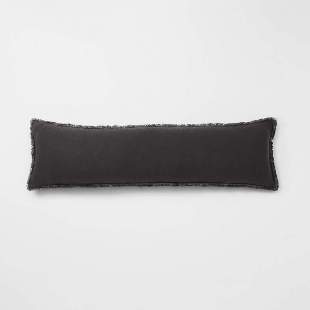 (2 pack) Lumbar Heavyweight Linen Blend Throw Pillow Washed Black - Casaluna™