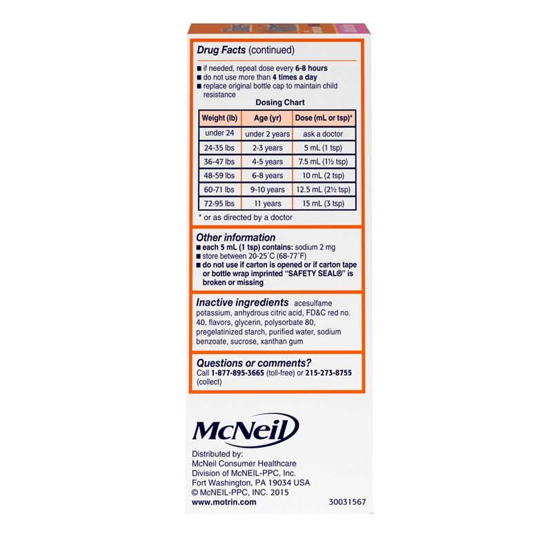 Children's Motrin Pain Reliever/Fever Reducer Liquid - Ibuprofen (NSAID) - Bubble Gum - 4 fl oz, 5 of 11