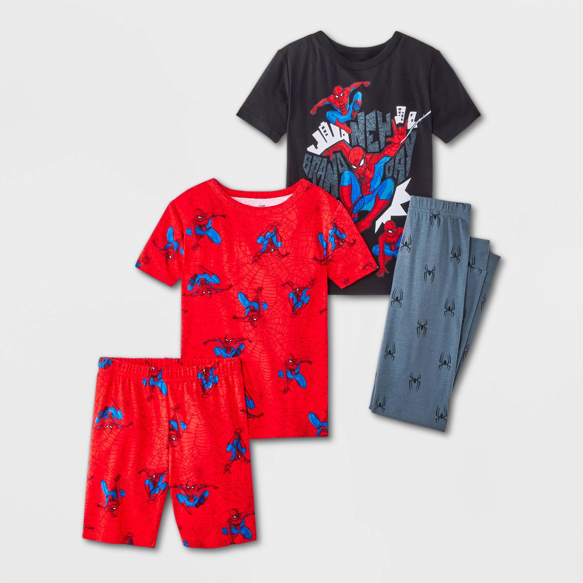 Boys' 4pc Spider-Man T-Shirt and Pants and T-Shirt and Shorts Pajama Set - Red