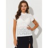 INSPIRE CHIC Women's Elegant Floral Lace Short Sleeve Keyhole Back Semi-Sheer Top - 2 of 4