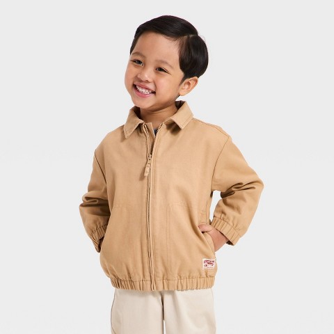 Cat & Jack Baby Boys' Full Zip Twill Jacket - Cat & Jack™ Beige 12M