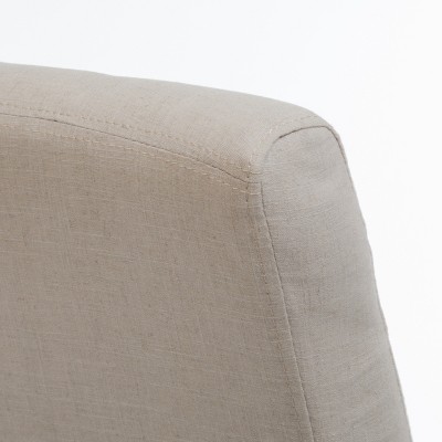 Natural Linen Upholstered Side Chair with Wood Legs, Set of 2