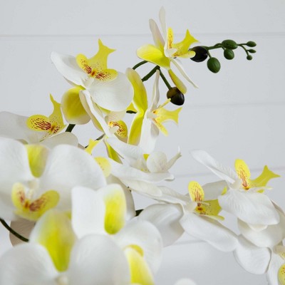 23" White and Yellow Artificial Orchid Arrangement in Ceramic Planter