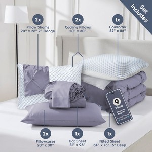 Nestl Comforter Set, 9 Piece Pinch Pleated Bedding Set, Bed in a Bag, All season Bed Set with Cooling Pillows - 1 of 4