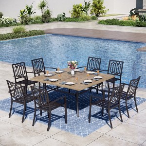 Captiva Designs 9pc Spacious Slat-top Square Metal Table with Umbrella Hole & Steel Stackable Chairs - 1 of 4