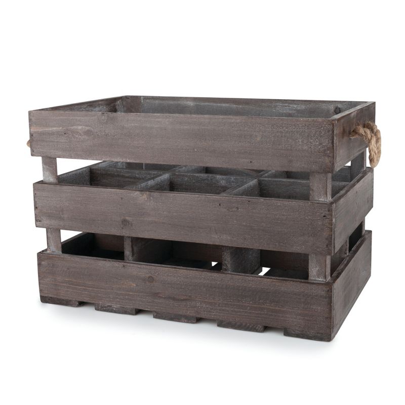 Twine 4281 Farm House Decor, Wood Wine Holder Rustic Farmhouse Wooden 6 Bottle Crate, Dark wood, Brown Finish, 5 of 8