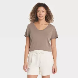 Women's Short Sleeve Slim Fit Scoop Neck T-Shirt - A New Day™ Brown XS