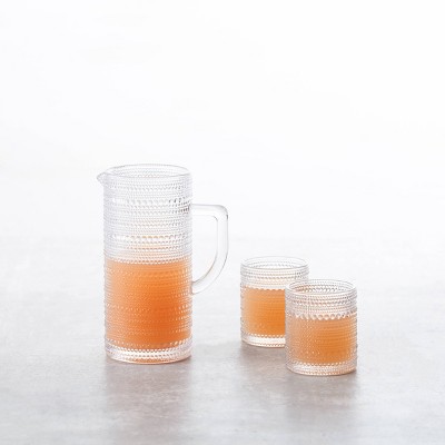 Jupiter Clear Glass Pitcher with Beaded Detailing, 35.5oz