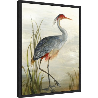 Grey Heron Vertical Canvas Print with Black Frame