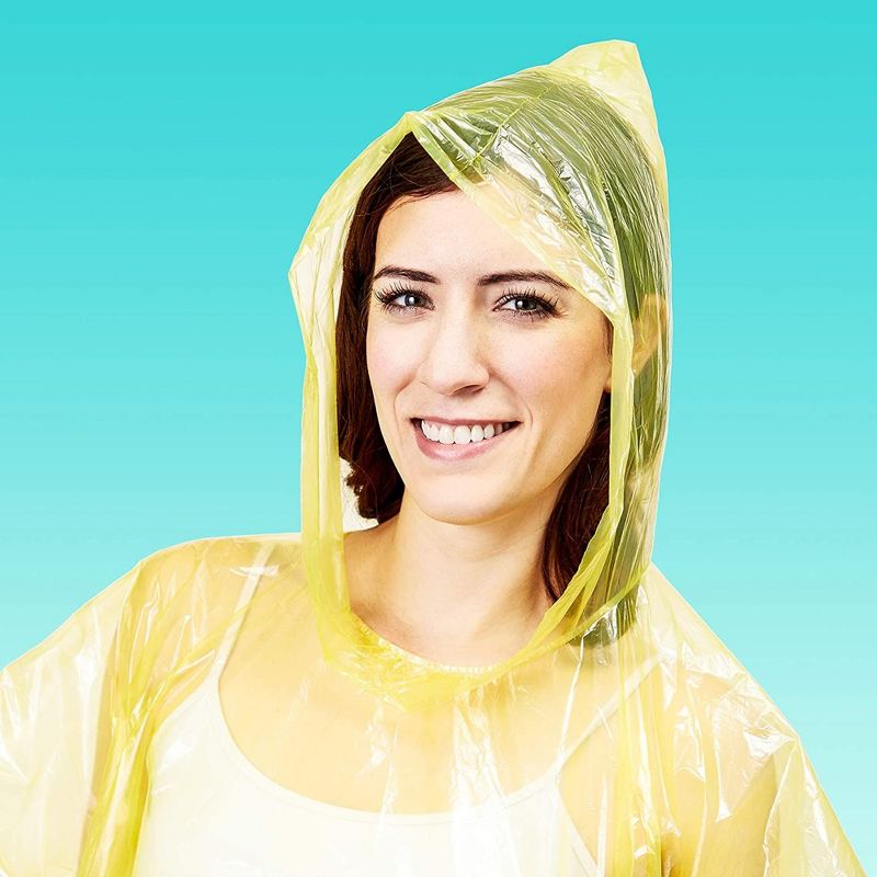 Juvale 20-Pack Disposable Rain Pullovers with Hood for Adults and Family - Clear Multicolor Emergency Raincoats, 4 of 7
