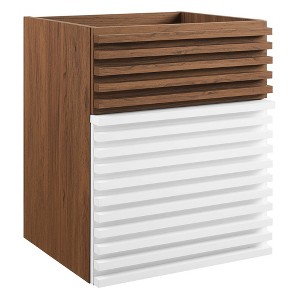 Modway Render 18" Wall-Mount Vanity – Mid-Century Floating Bathroom Cabinet with Slatted Front and Open Storage (Sink Not Included) - 1 of 4